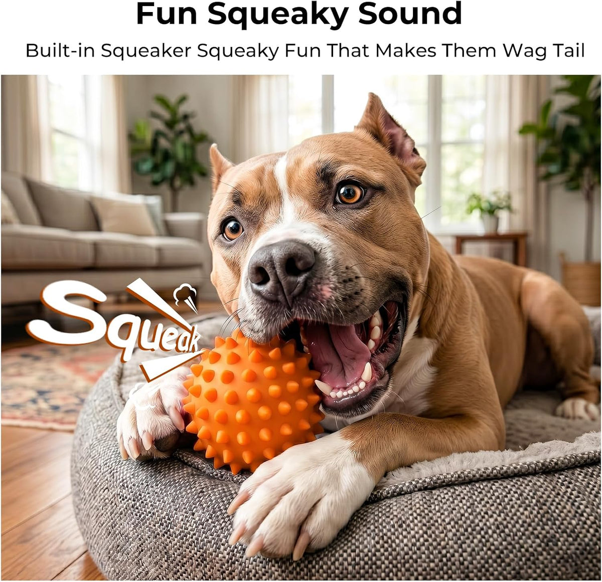 3.5''Durable Squeaky Dog Ball for 25-80lbs Aggressive Chewers – Essentials for Dogs - 1 PC-Peanut Butter-Orange - image 2
