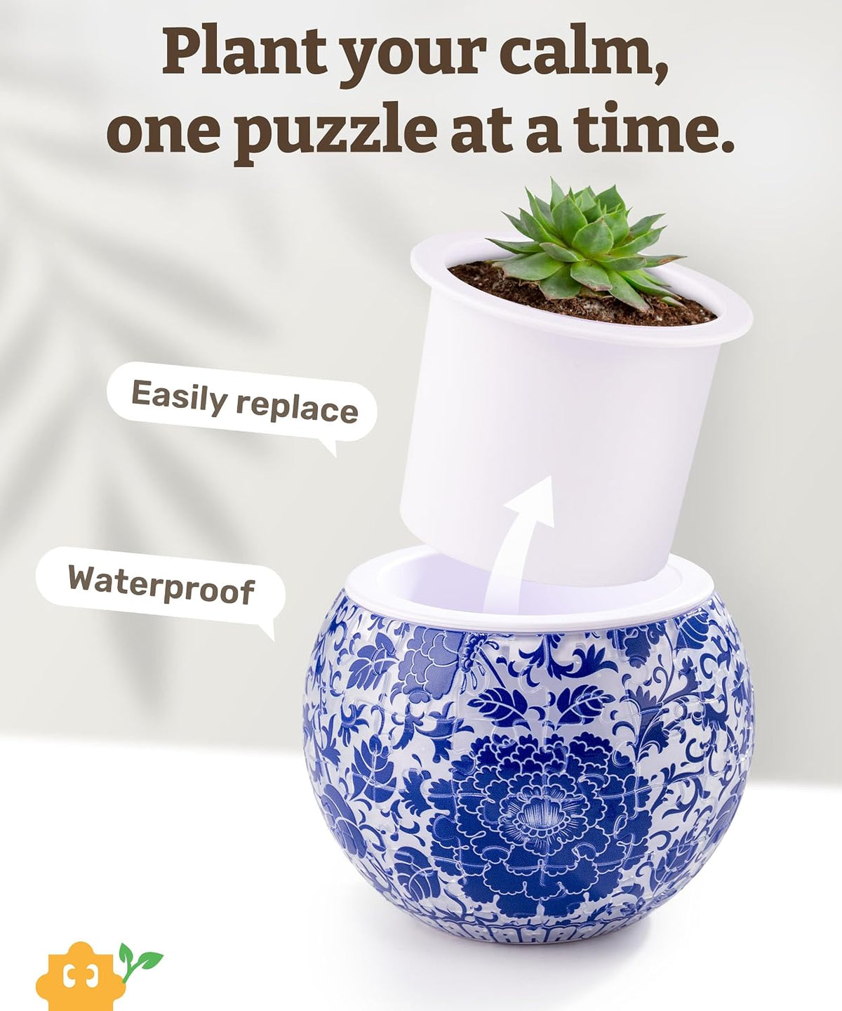 PieceRelax Unique 3D Puzzle Planter, 80 Plastic Pieces [K1101] - Oriental Floral Ornament - image 2