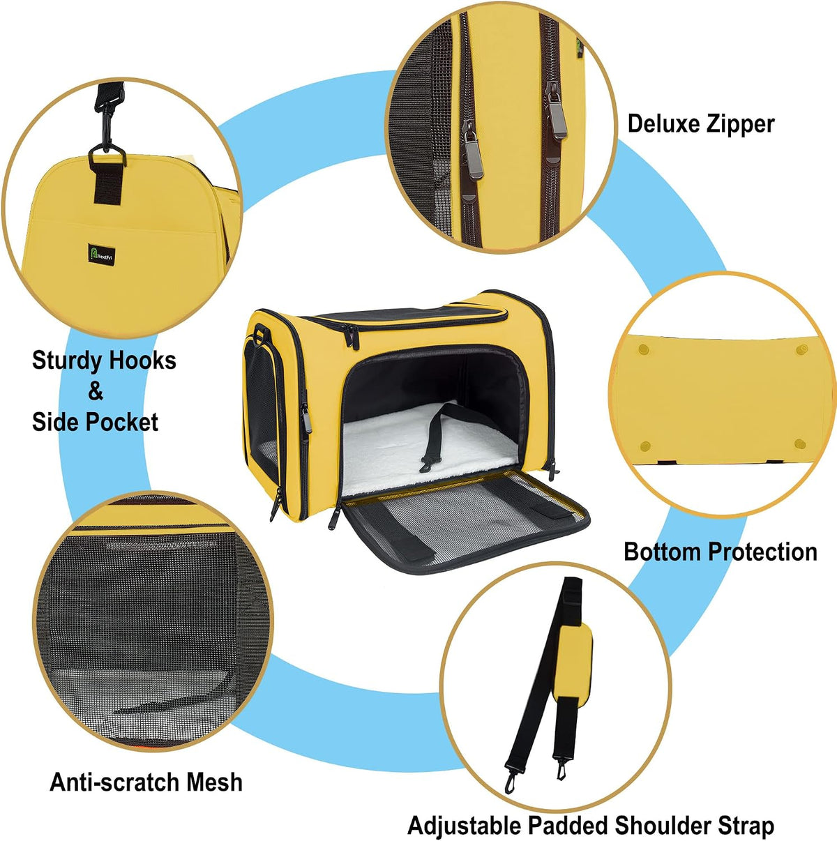 Soft Sided Carrier for Small Medium Cats Dogs - 17.0"L x 11.0"W x 11.0"H / Yellow - image 3