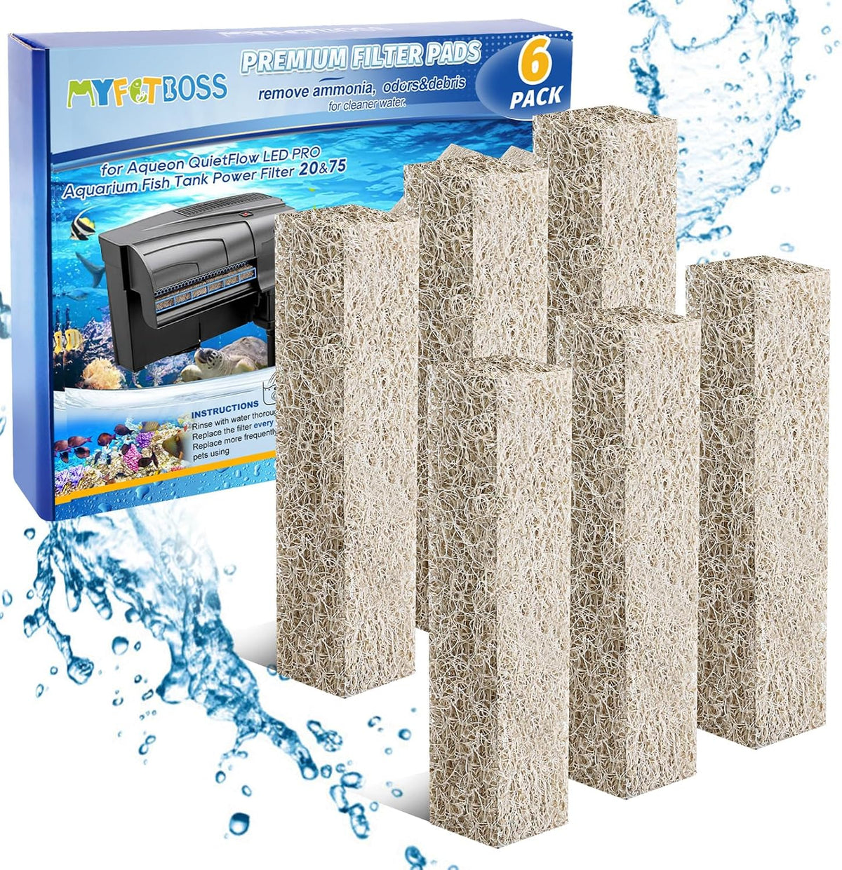 Replacement Filter Cartridges Compatible with Aqueon Quietflow 20 75 – Essentials for Fish - For Model 20 & 75, 6 Pack