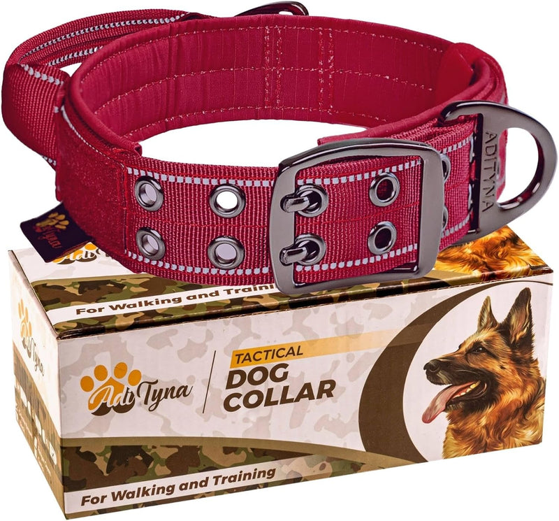 Heavy Duty Dog Collar with Handle - Large: Fit 18-23" Neck / Burgundy