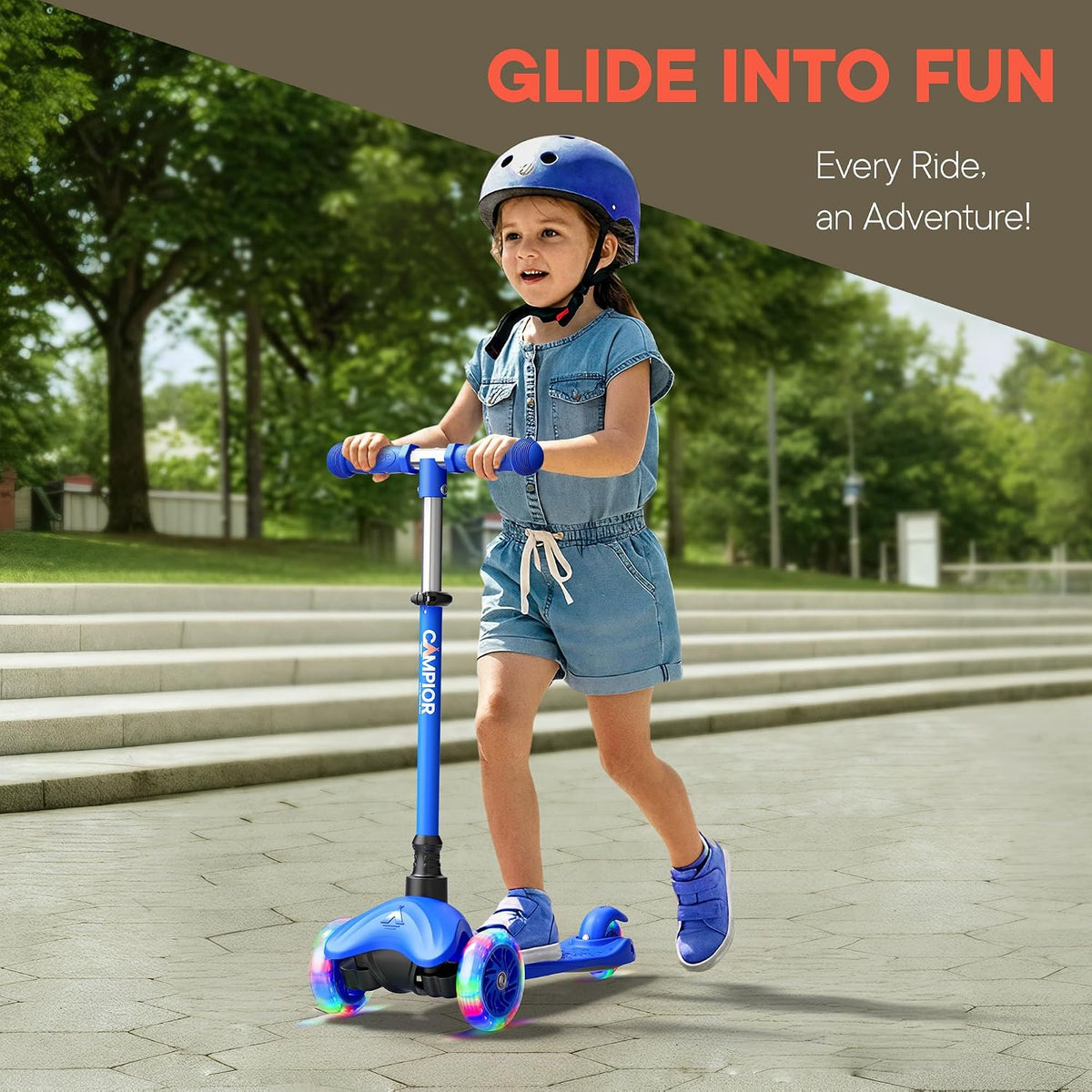 Brown Mini 3 Wheel Scooter for Kids - Blue - image 2