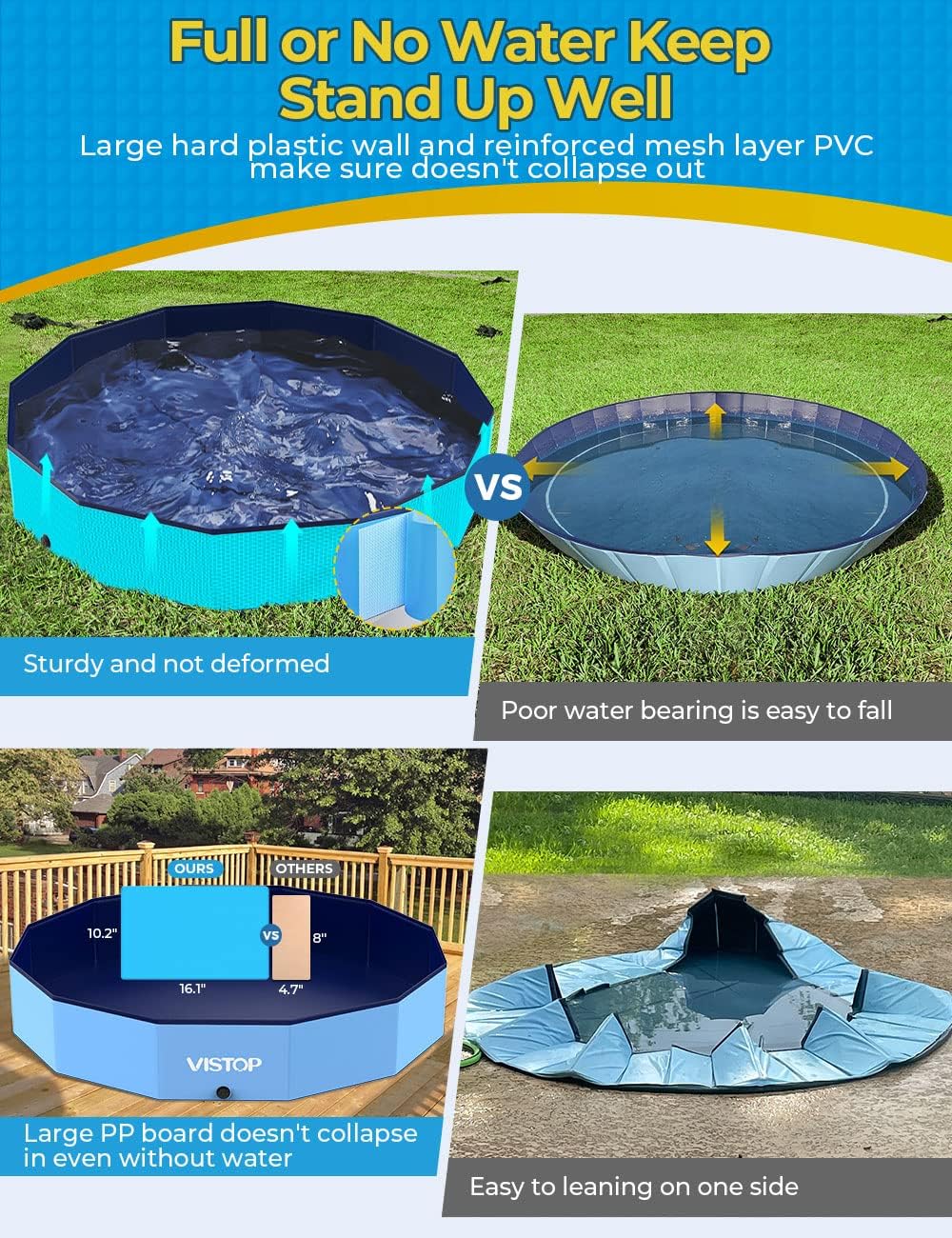 VISTOP Extra Large Foldable Dog Pool XXL - XXL- 67" x 12" / Blue - image 3