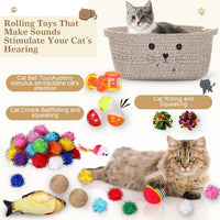 Zopeal 58 Pcs Cat Toy Set with Storage Basket Indoor, Grey - Dark Brown / 12 Inch - image 3
