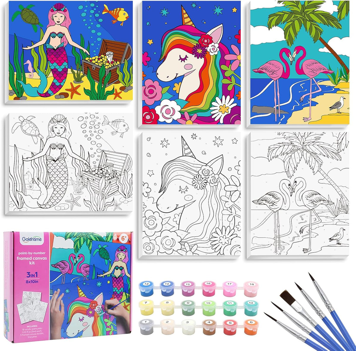 goldentime 3 Pack Kids Paint by Numbers Kit - mermaid