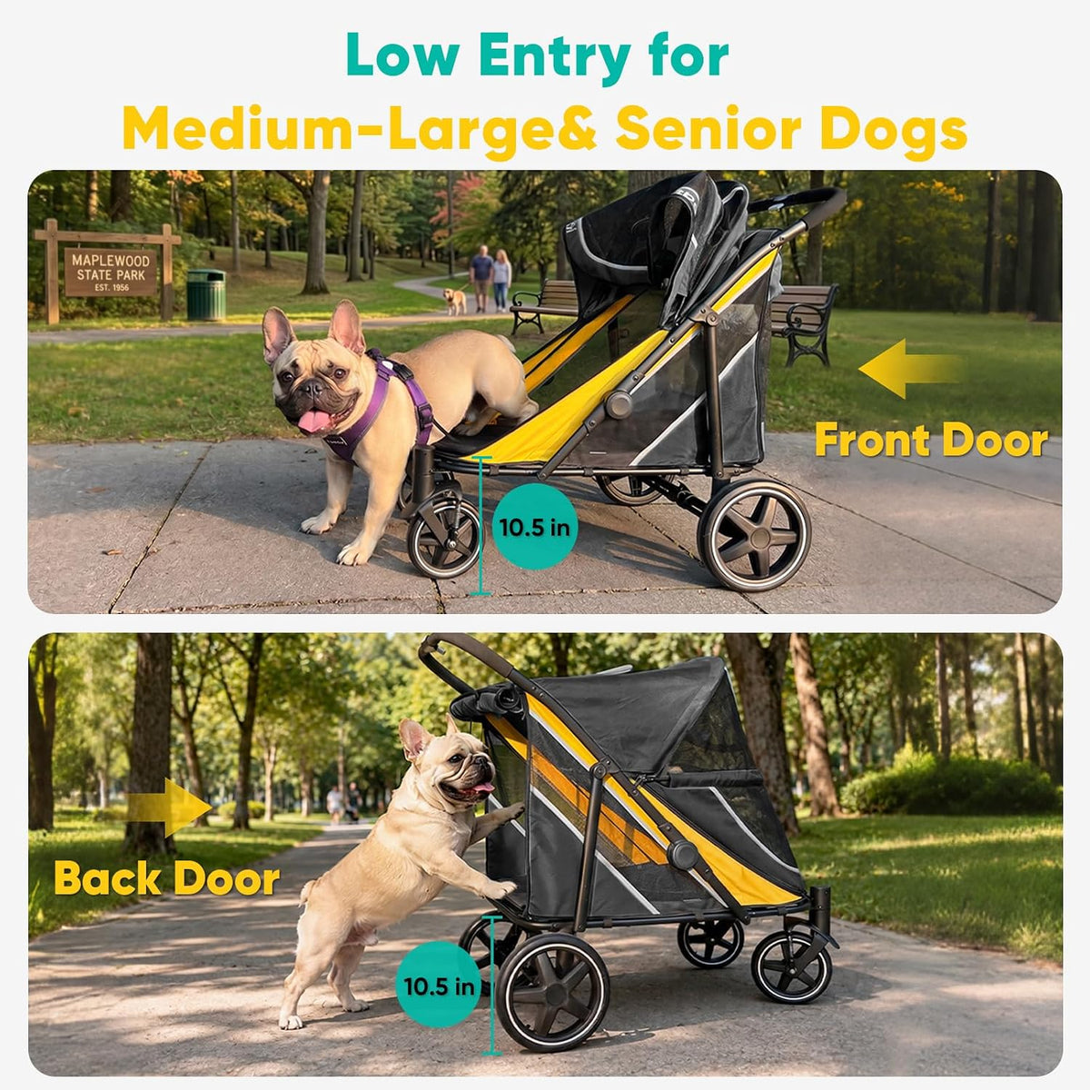 Petbobi Dog Stroller for Large Medium Dogs up to 80 lbs - Black&Yellow - image 3