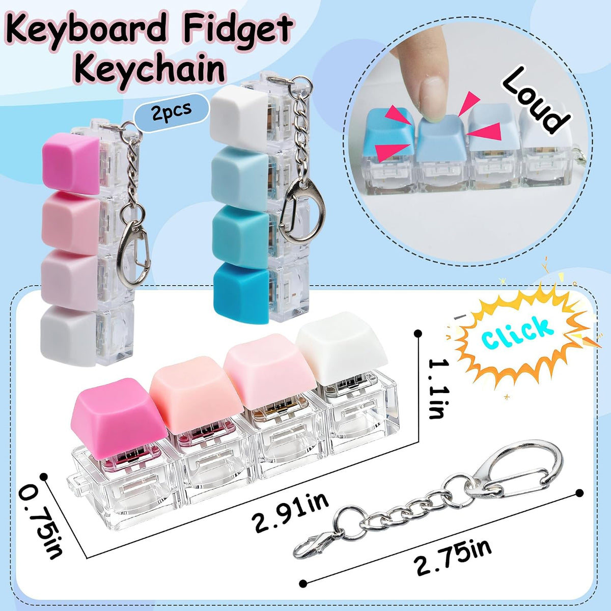 2 PCS Keyboard Fidget Toy - Blue Pink / General - image 2