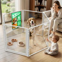 FXW AuraSpace Pro Clear Acrylic Indoor Dog Playpen, 32" H - White / 32"H / 5 Panels + 1 Gate