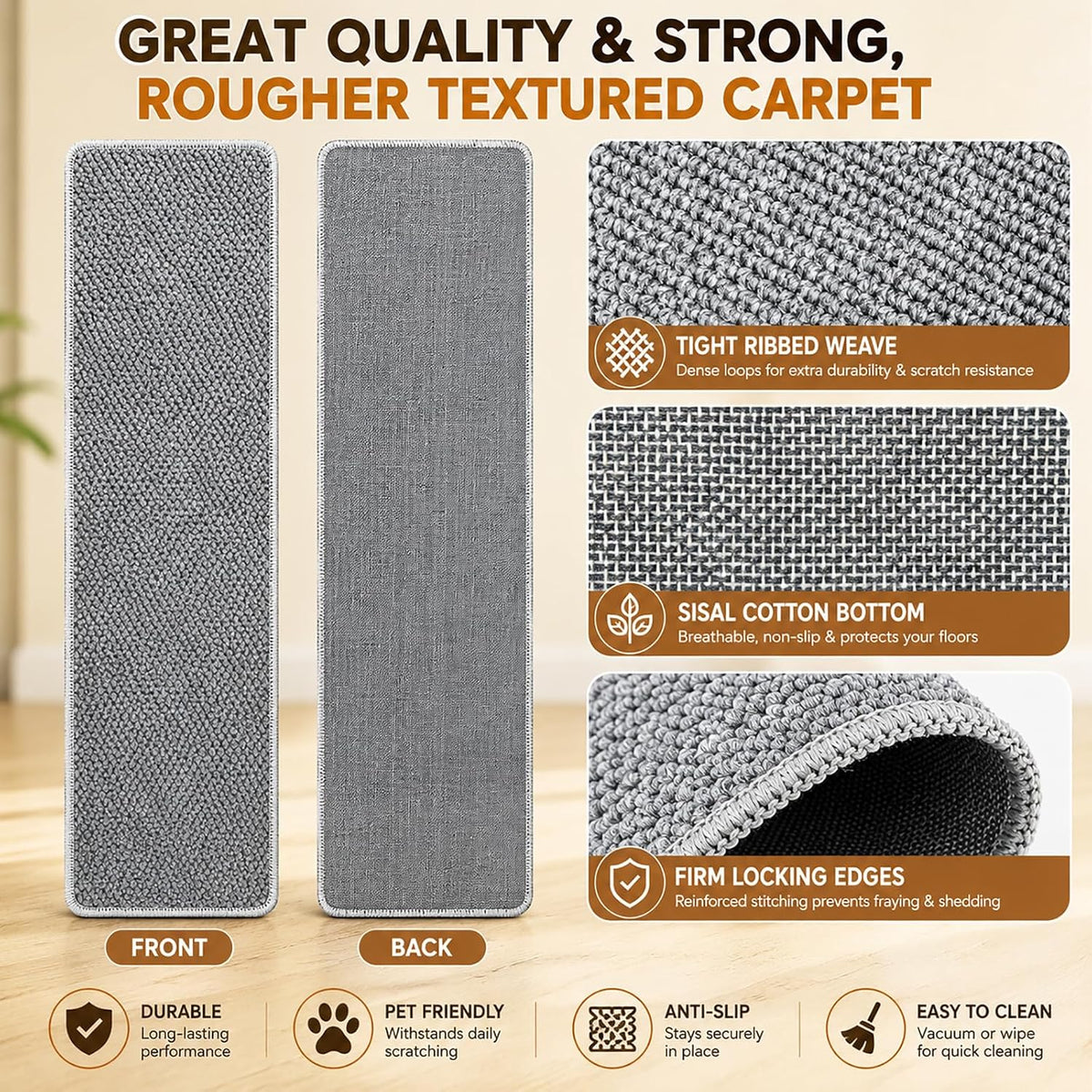 FHTONGE 71x15.8" Thickened Cat Wall Climbing Carpet with 16 Fixed - Highclass Grey / 71x15.8"(180x40cm) - image 3