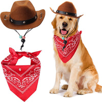 Yewong pet cowboy hat with chin strap and red paisley bandana