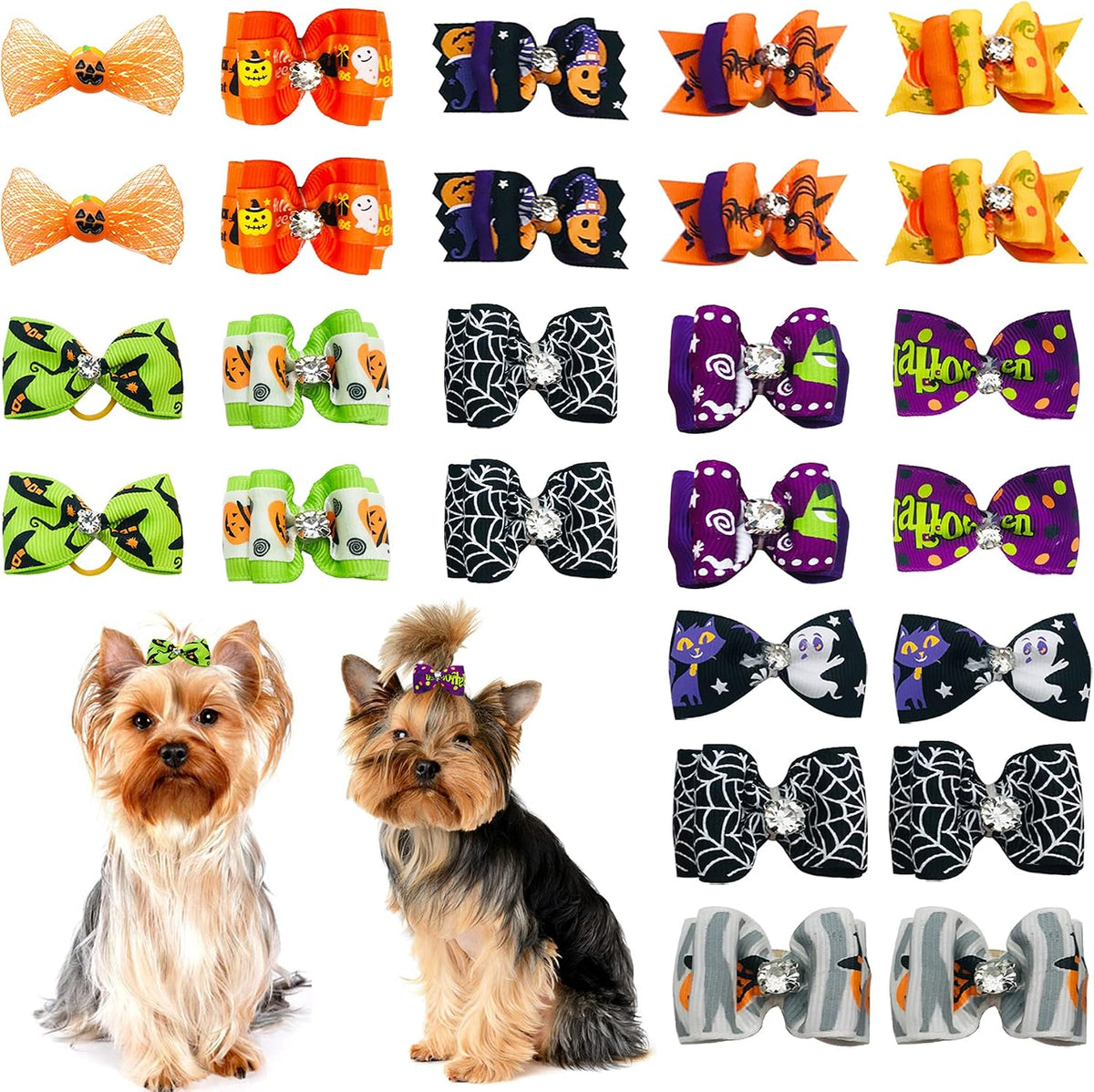 PET SHOW 20pcs Halloween Small Dog Hair Bows with Rubber Bands - 20pcs Halloween