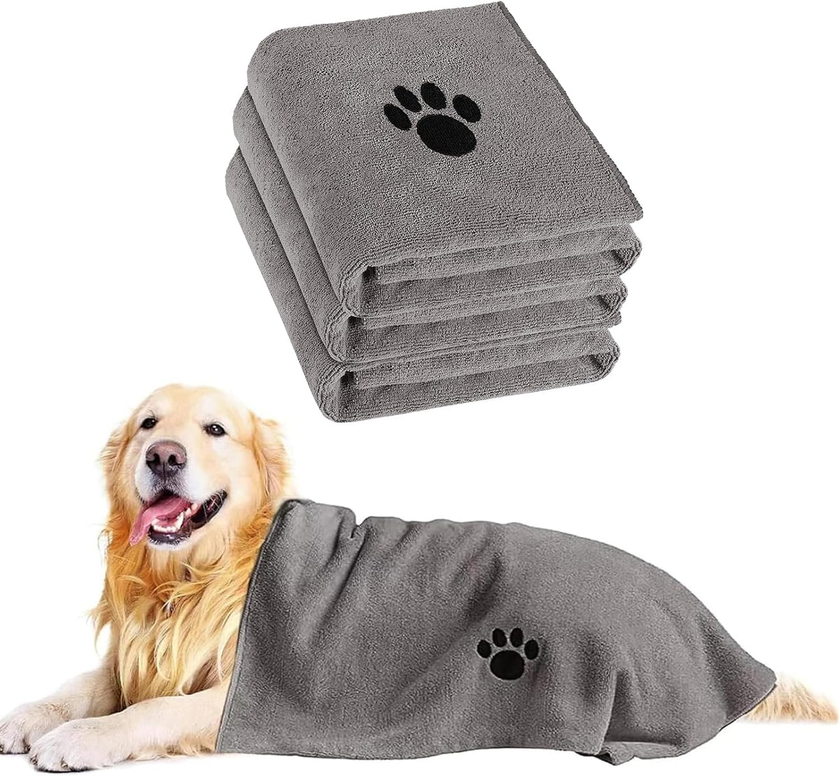 Puomue 2 Pack Microfiber Dog Towels for Drying Dogs - Grey / 40 x 23.6 inches - 3 Pack