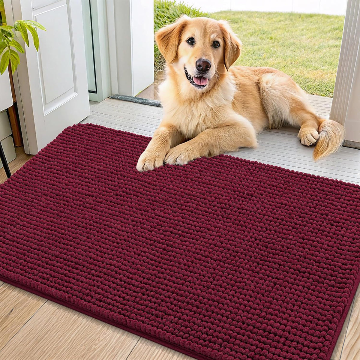 Smiry Dog Door Mat for Muddy Paws 30x20 - 36"X24" / Burgundy