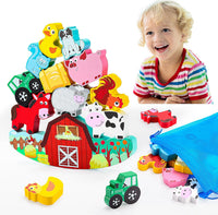 IPOURUP Dinosaur Toys for Kids 3-5: Wooden Stacking Montessori Toys - Animal Blocks
