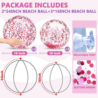 TURNMEON 5 Pack Sequins Beach Balls 16 Inch 24 Inch Pool Party - Pink / 2 pcs 24inch+3 pcs 16inch - image 3