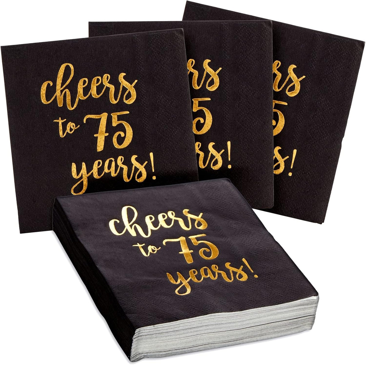 Sparkle and Bash It's a Boy Napkins, Blue & Gold Foil, 3-Ply - Cheers to 75 Years / 5 x 5 Inches