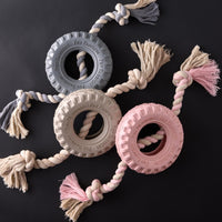 Pet Passion Natural Rubber Tire and Organic Cotton Rope Pull and Chew - Almond Milk / Small - image 4