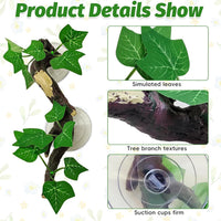 PINVNBY Reptile Corner Branch Resin Climb Tree Branch Decor - S 2PCS green Maple leaf - image 3
