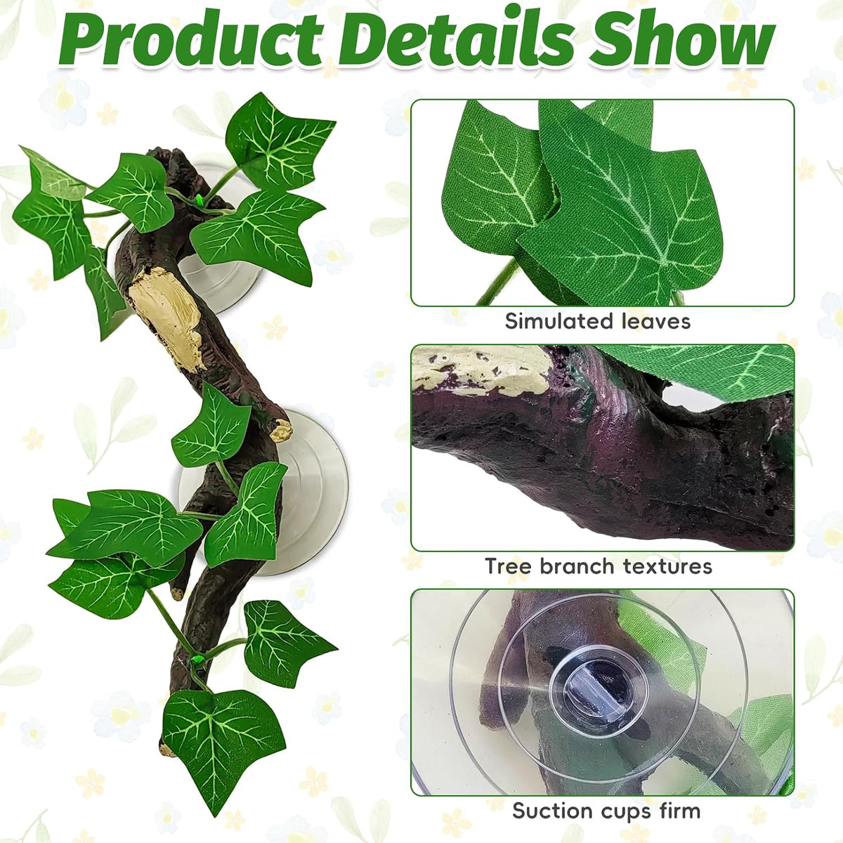 PINVNBY Reptile Corner Branch Resin Climb Tree Branch Decor - S 2PCS green Maple leaf - image 3