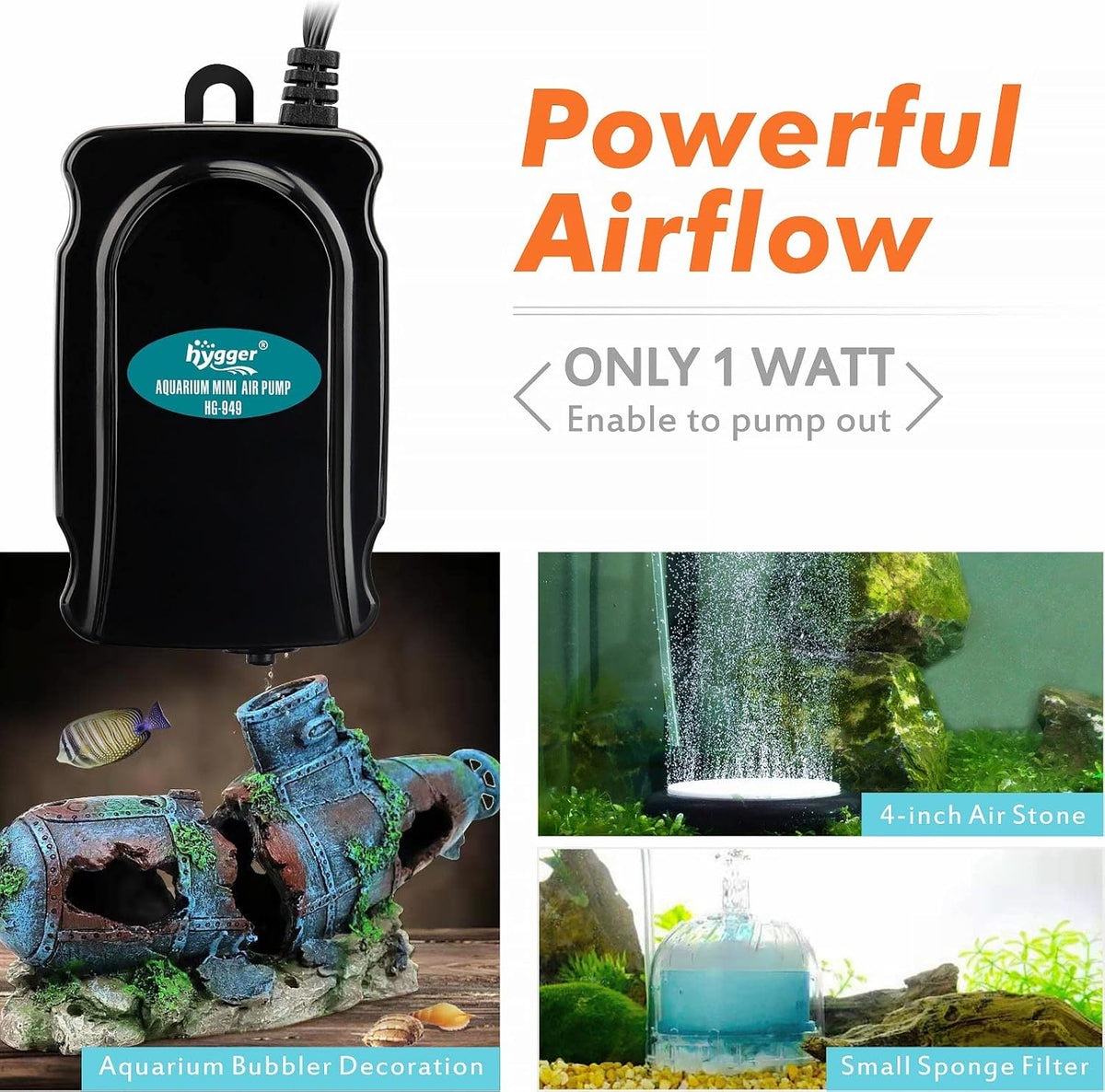 hygger Mini Aquarium Air Pump Kit Small Fish Tank Air Pump 1W - image 2