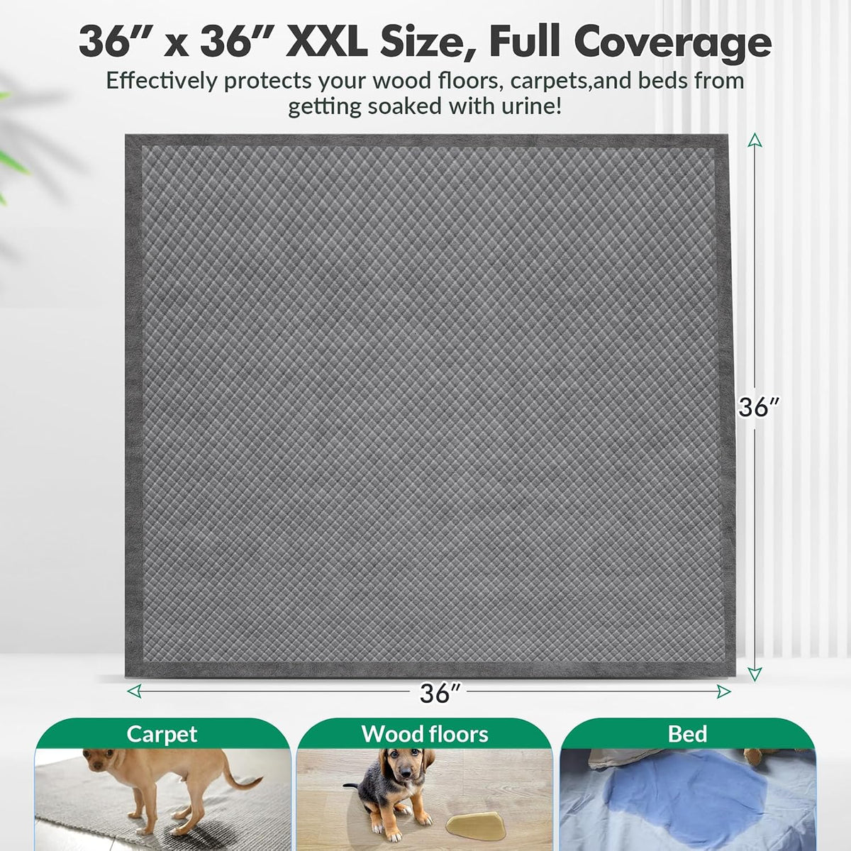 Enormous 37"x 54" Dog Training Potty Pads - 36"x36" Charcoal（30counts） - image 2