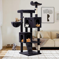 Allewie 64 Inches Cat Tree Tower/Multi-Level Activity Center - Dary Grey