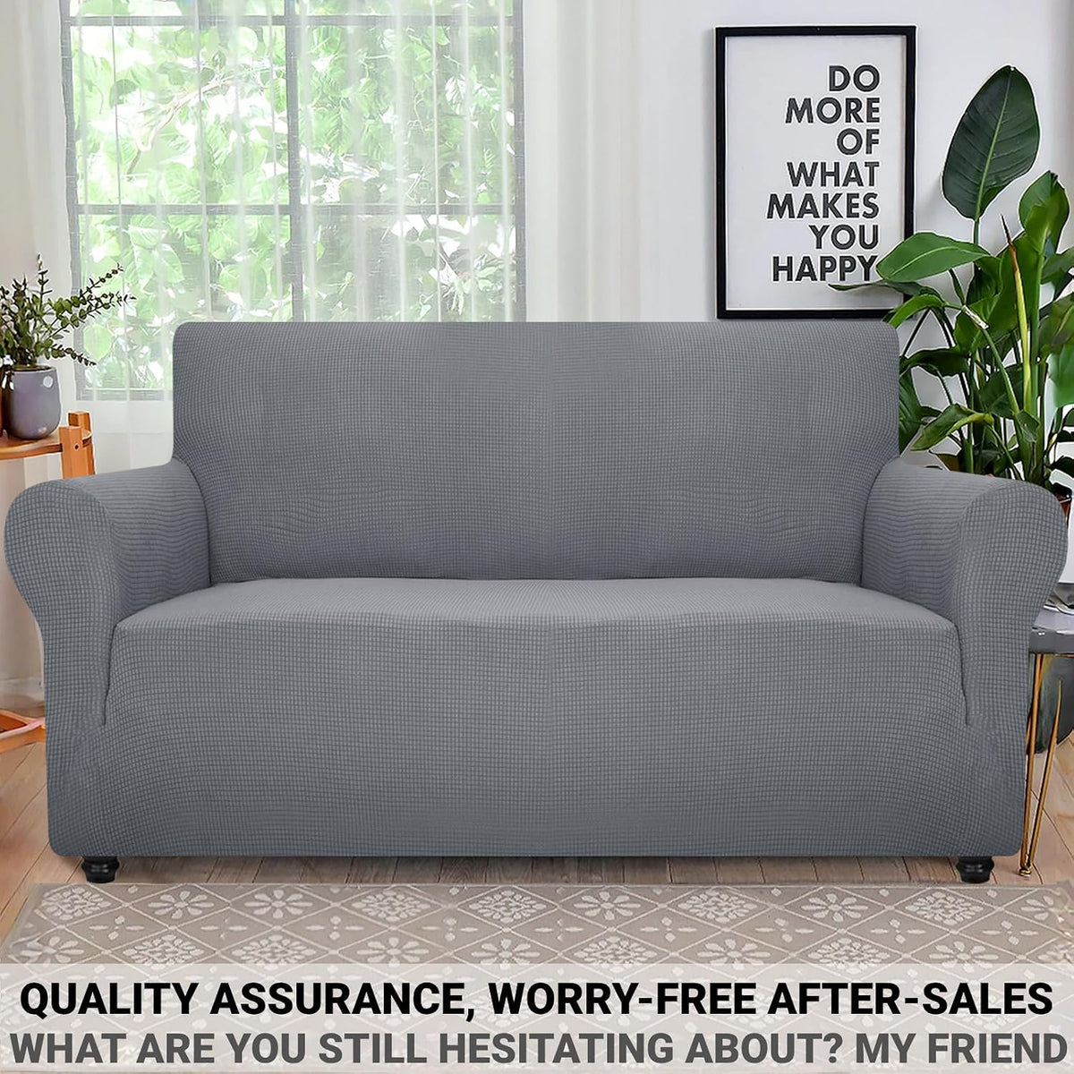 Super Stretch Couch Cover Universal Sofa Covers with Elastic Bottom - Light Grey / Medium (57"-70") - image 2