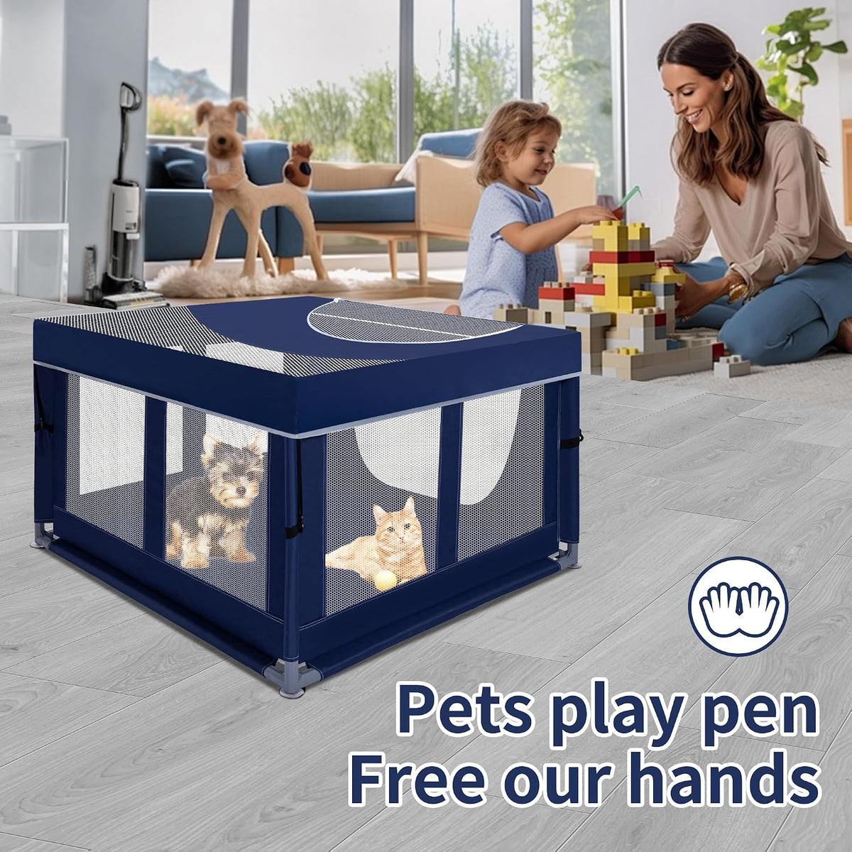 Puppy Playpen Indoor for Dog Small Pets - Royal Blue / 41'x41'x25.5' with Cover - image 3