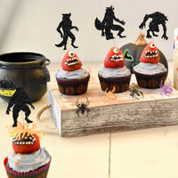 Gyufise black glitter Halloween happy birthday cake topper with half moon, house, pumpkin, ghost and - view 37