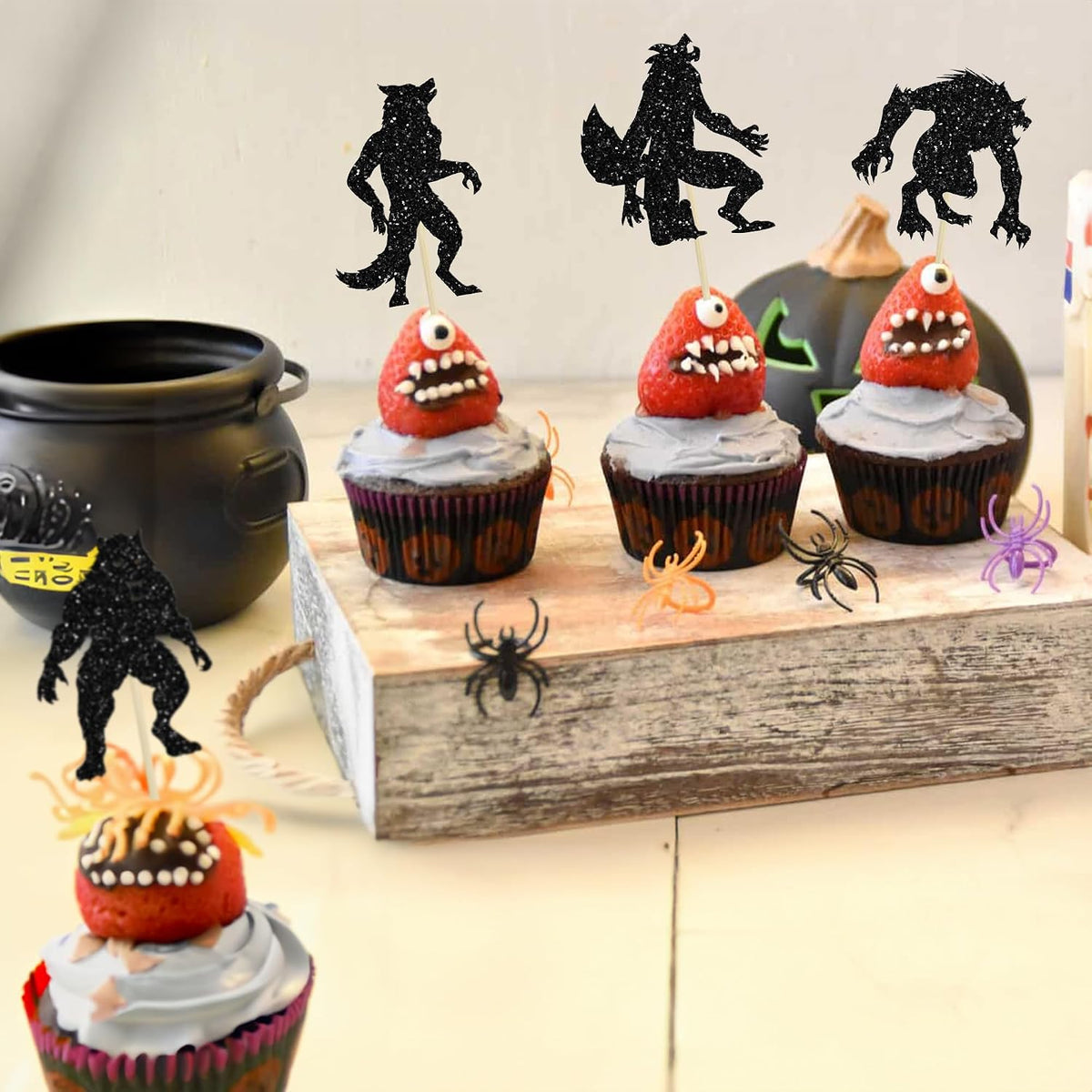 Gyufise black glitter Halloween happy birthday cake topper with half moon, house, pumpkin, ghost and - view 37