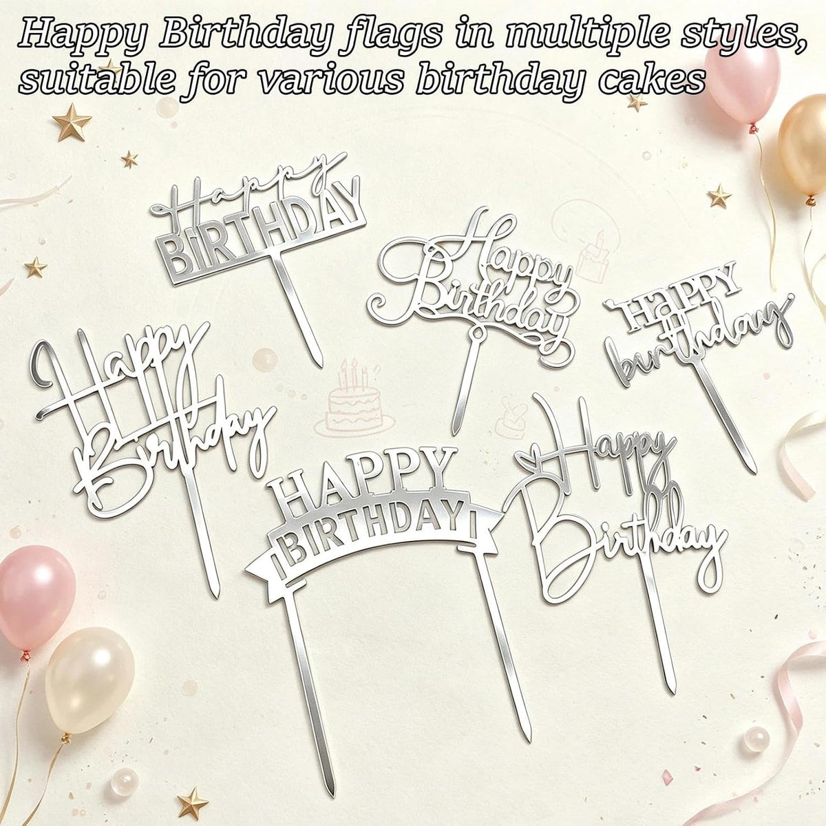 Gold Birthday Cake Topper - Silver - image 3