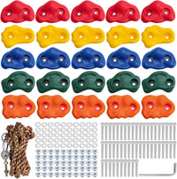CMOOD 25 rock climbing holds for kids in 5 colors with knotted rope and bolts