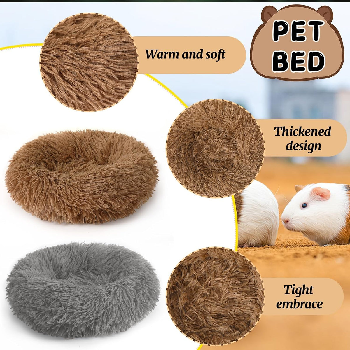 2 Pack Guinea Pig Beds Warm Winter Hamster Small Animal Bed – Daily Care for Small Pets - Brown, Grey - image 3