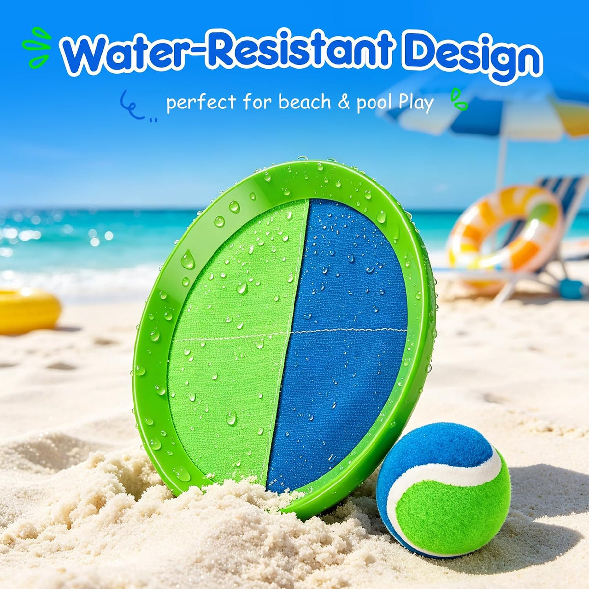 EVERICH TOY Toss and Catch Ball Game Set - Blue Green / 2 Paddles 2 Balls - image 2