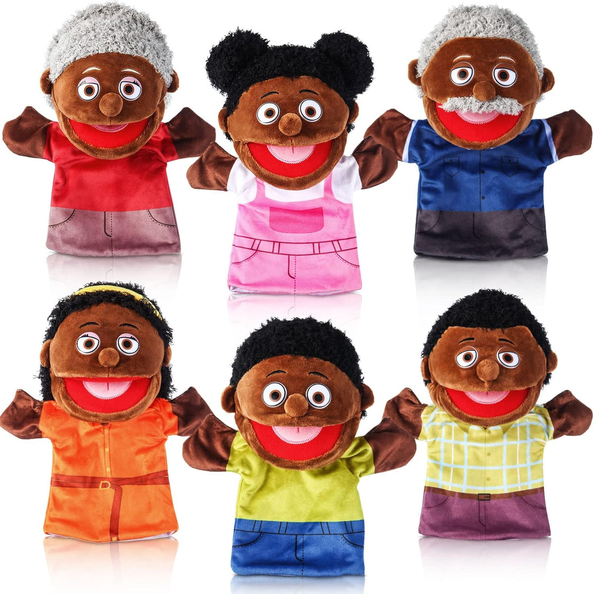 6 Pcs Family Hand Puppets 12 Inch Grandparents, Mom & Dad - 6 Family B