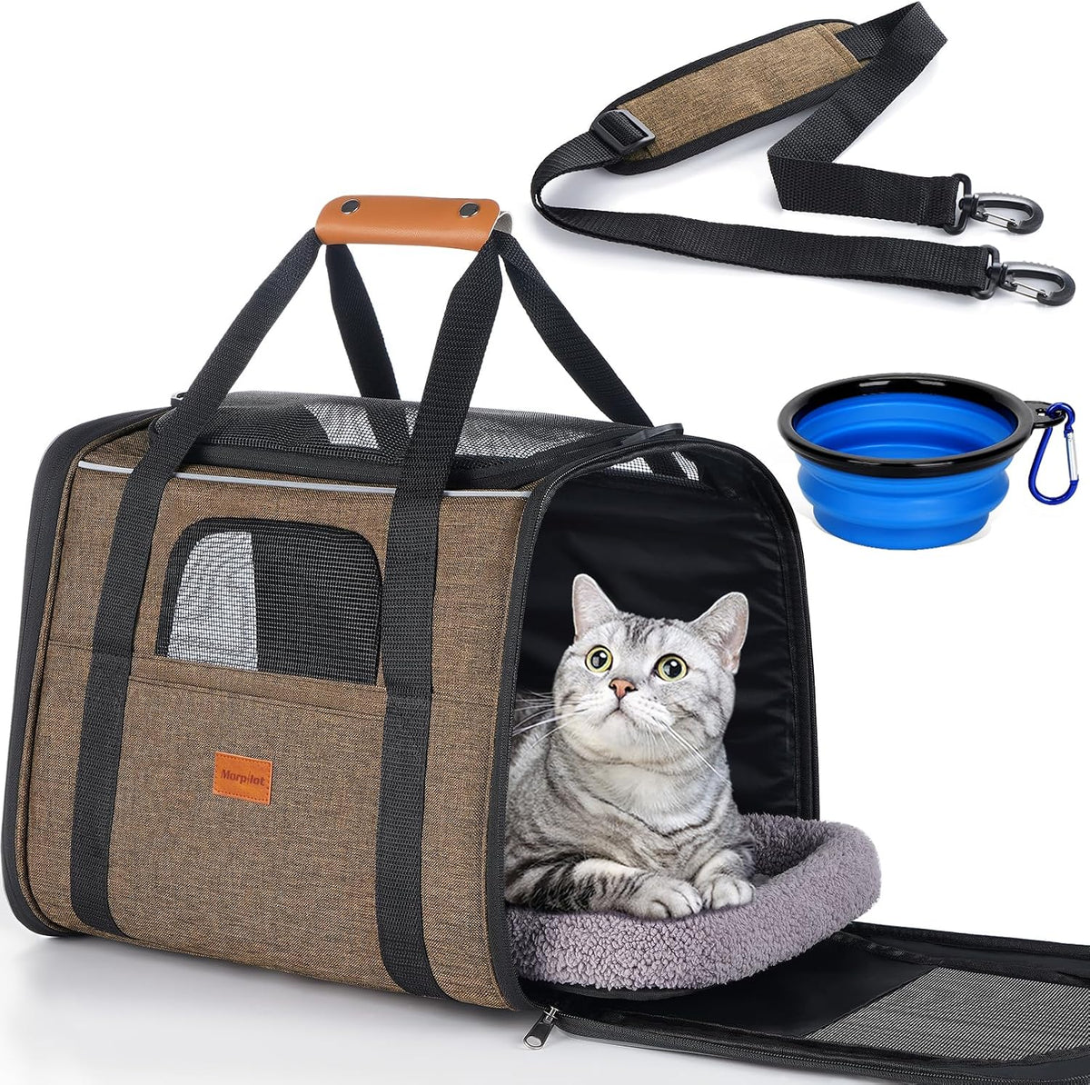 Morpilot Cat Carrier Soft for Large Medium Cats and Puppy up to – Essentials for Dogs - Brown / 17.3"L x 12.2"W x 13.4"H