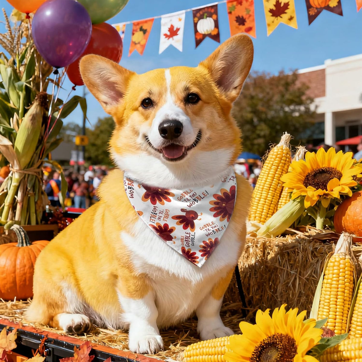 Fall Dog Bandana Artistic Sketch Maple Leaf Golden Orange - Gobble Turkey / Small - image 2