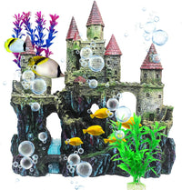 Aquarium Castle Decor, Resin Castle for Fish Tank with Randomly Color Plants Decorations - 【blue】
