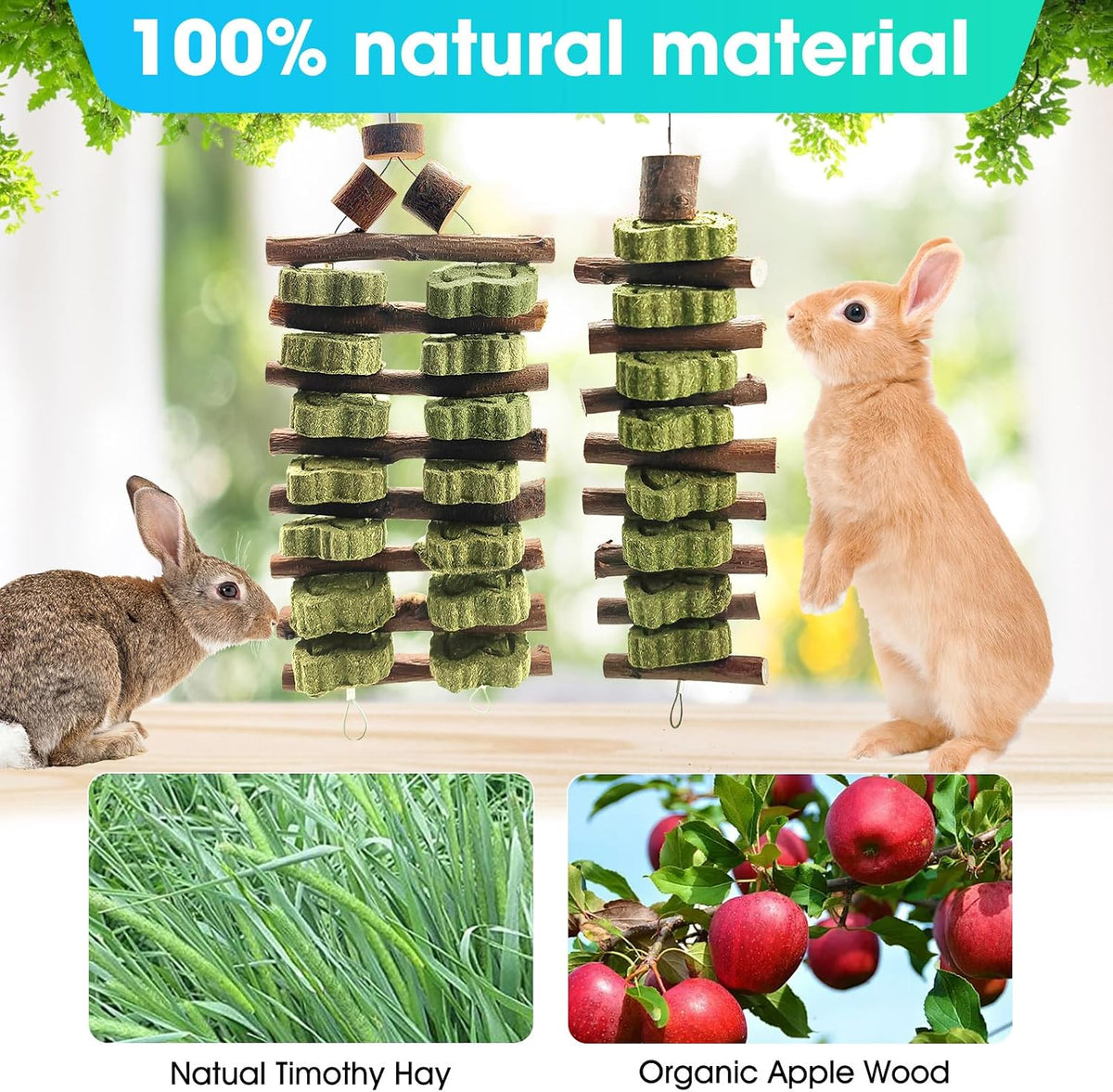 WDEFUN Natural Apple Wood Clover Cake Teeth Grinding Toy String - 2 Pcs Large Grinding Toy String - image 4