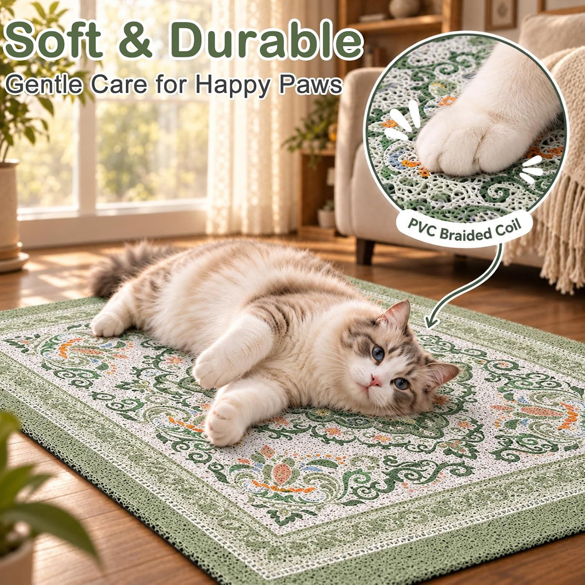 24"x15" Cat Litter Mat Non-Slip Washable Litter Box Mat – Daily Care for Cats - DarkSeaGreen / 33X22in - image 4