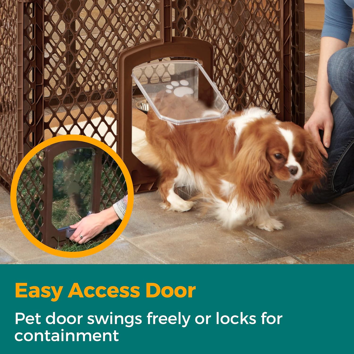 MyPet North States Petyard Plus: 3 Ft. Wide Folding Dog Playpen - 4-Panel / Small Pet Door / Brown - image 3