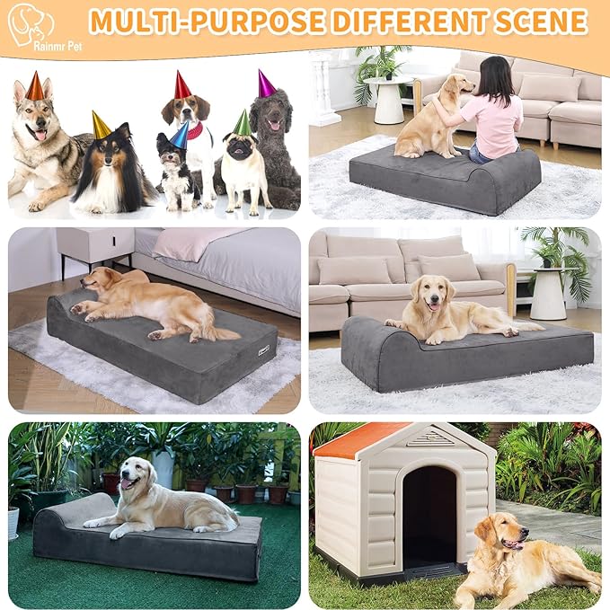 Orthopedic Dog Beds for Large Dogs, 7" Memory Foam Dog Beds with Waterproof Liner, Chew Proof Microsuede Cover, Removable and Washable, Nonskid Bottom, 60"x48" XXL Grey