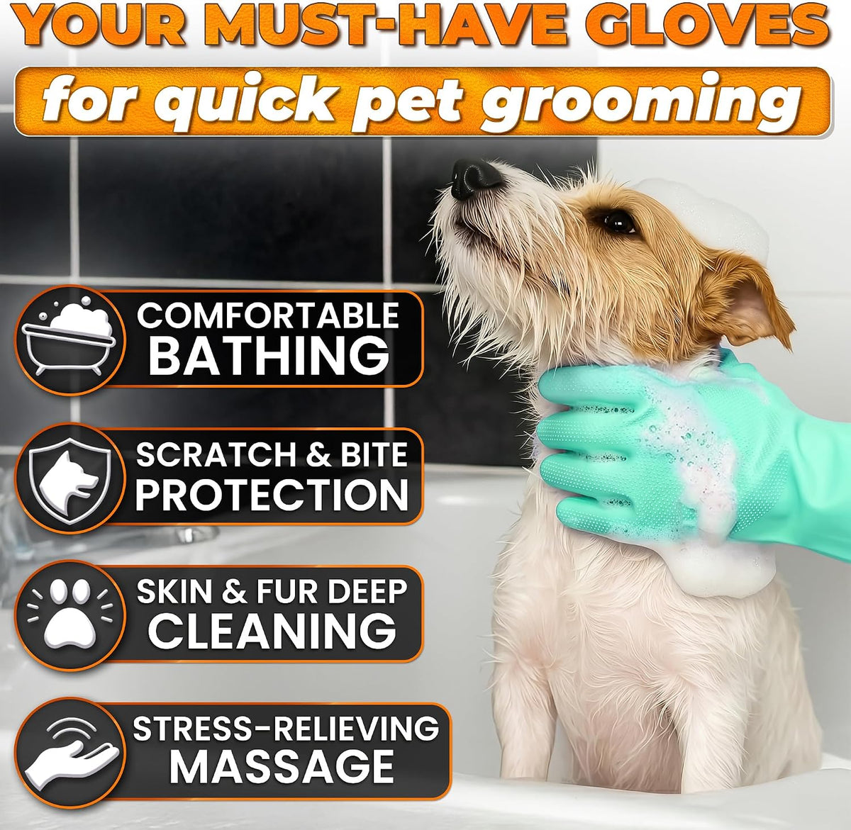 2-in-1 Cat and Dog Washing Gloves with 3000 Soft Bristles – Essentials for Dogs - Turquoise - image 4