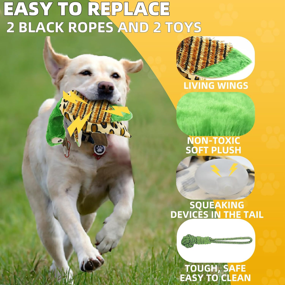 Flirt Pole Dogs, Dog Chase Toy with Squeakers Inside - Ball+Duck - image 3