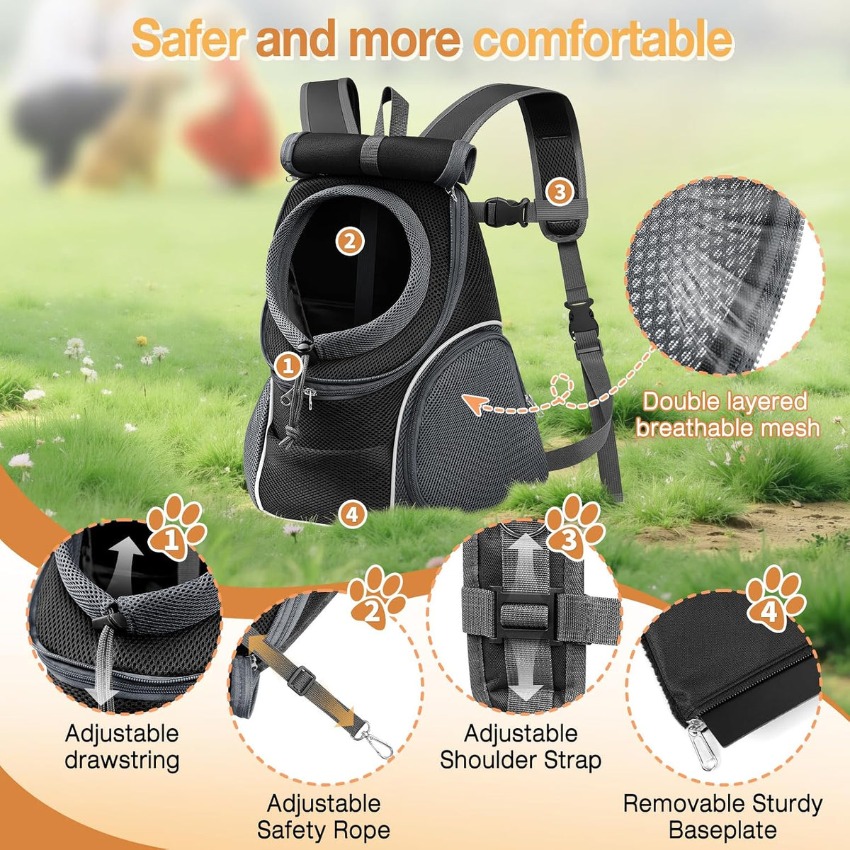 Dog Front Carrier Backpack, Adjustable Breathable Dog Backpack – Essentials for Dogs - Upgraded – Black / Medium (4.5-8lbs) - image 4
