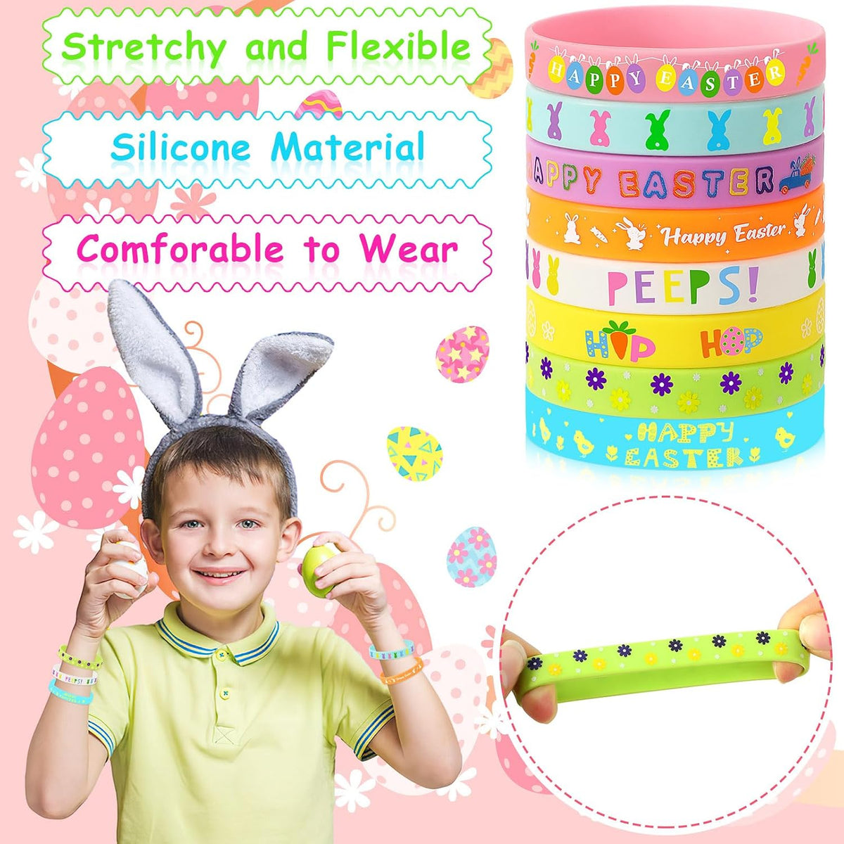 JUNEBRUSHS 24pcs Halloween Silicone Bracelets - Easter Style - image 4