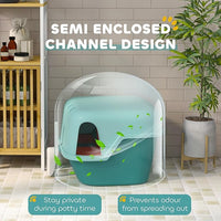 PawHut Cat Litter Box with Lid, Covered Kitty Litter Box Enclosure with Scoop, Openable & Lockable Cover, Easy to Clean, Green