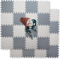 16 Tiles Foam Play Mat, Soft & Safe EVA Foam Mats for Floor - Whit/Gray