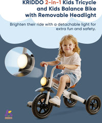 KRIDDO 2-in-1 Foldable Balance Bike and Toddler Tricycle for 2 to 5 - White - image 3