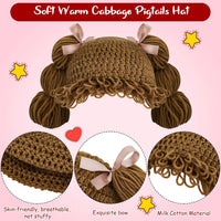 Halloween Cabbage Costume Yarn Wig - Brown 1 / Loop Pigtails - image 4